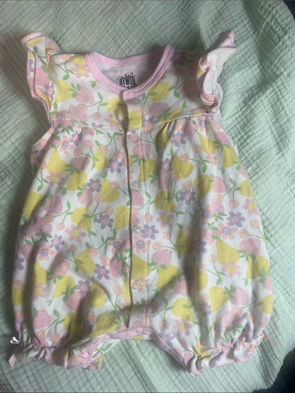 Pink Floral Baby Girl Romper with Yellow Accents 18 months
